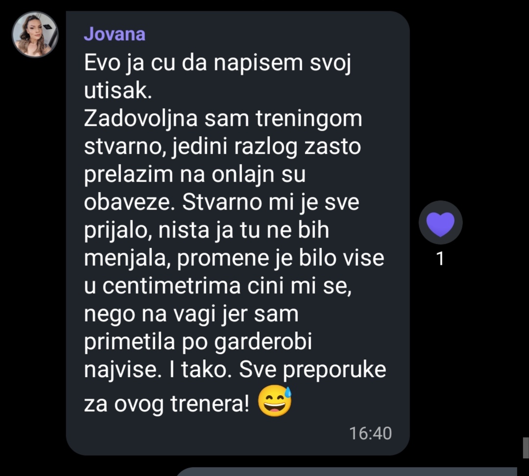 Poruka klijenta o zadovoljstvu programom